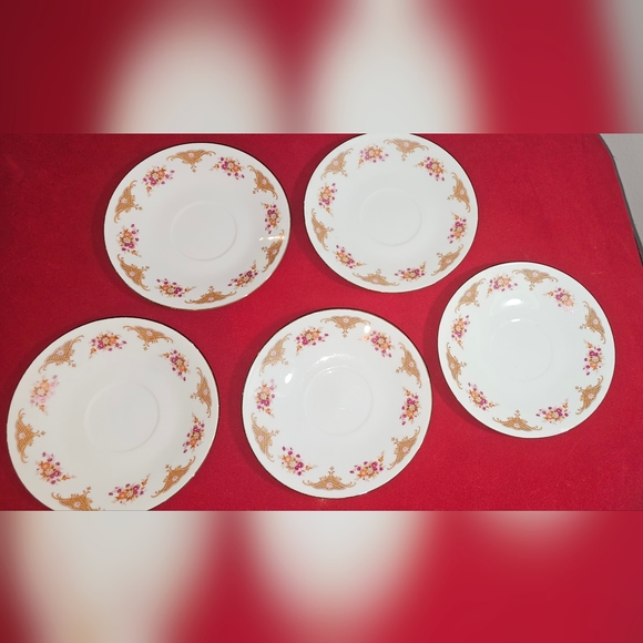 Vintage Chinese Bone China Demitasse Floral Saucer Set of 5 Made In China - Picture 7 of 7